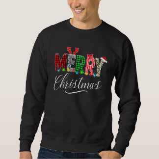 Cute Merry Christmas Leopard Buffalo Red Plaid For Lång Ärmad Tröja