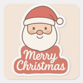 Cute Merry Christmas Santa Face Sticker Fyrkantigt Klistermärke