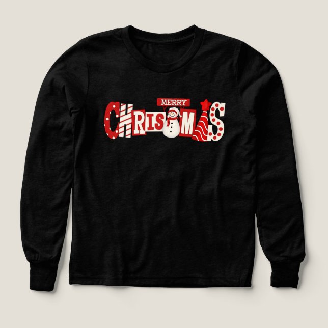 Cute Merry Christmas Snowman Kids Hoodie T Shirt (Design framsida)