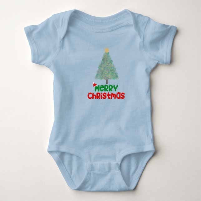 Cute Merry Christmas Tree Baby Bodysuit T Shirt (Framsida)