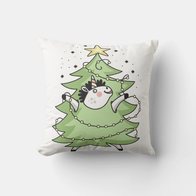 Cute Merry Christmas unicorn Kudde (Framsida)