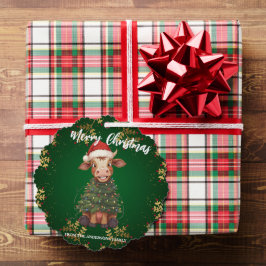 Cute merry Cow Christmas tree calf ox Xmas pattern