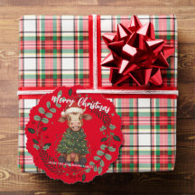 Cute merry Cow Christmas tree calf ox Xmas pattern