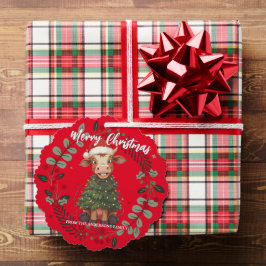 Cute merry Cow Christmas tree calf ox Xmas pattern