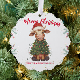 Cute merry Cow Christmas tree calf ox Xmas pattern