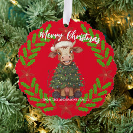 Cute merry Cow Christmas tree calf ox Xmas pattern