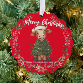 Cute merry Cow Christmas tree calf ox Xmas pattern