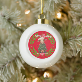 Cute merry Cow Christmas tree calf ox Xmas pattern Julgranskula Keramik