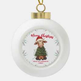 Cute merry Cow Christmas tree calf ox Xmas pattern Julgranskula Keramik