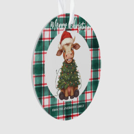 Cute merry Cow Christmas tree calf ox Xmas plaid