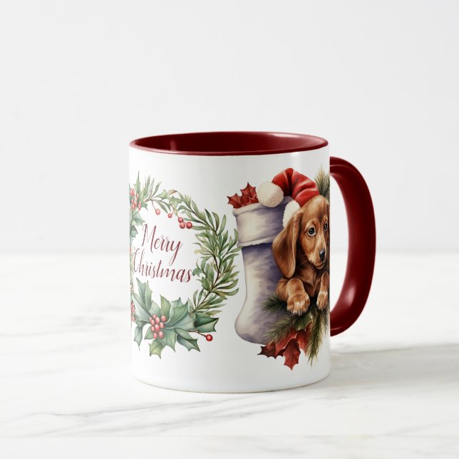 Cute Merry Dachshund Hund jul Mugg (Framsida höger)