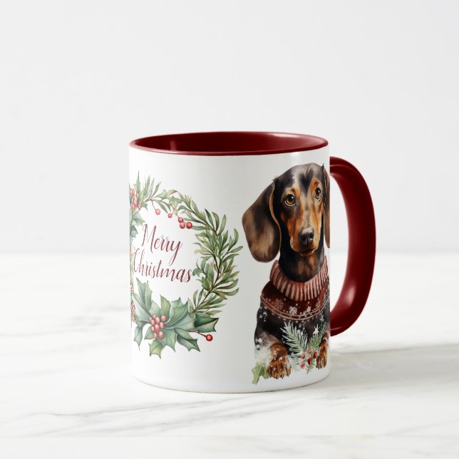 Cute Merry Dachshund Hund jul Mugg (Framsida höger)