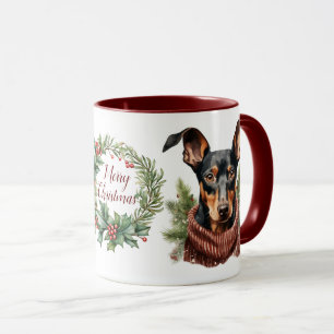Cute Merry Doberman Pinscher Hund jul Mugg