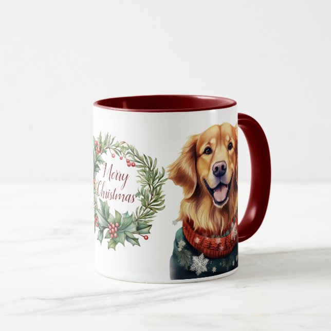 Cute Merry Golden Retriever Hund jul Mugg (Framsida höger)