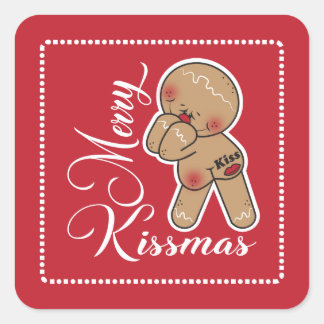 Cute Merry Kissmas Pepparkaksgubbe Fyrkantigt Klistermärke