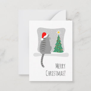 Cute Merry Meowy Julgran Cat Snö Anteckningskort