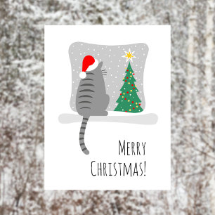 Cute Merry Meowy Julgran Cat Snö Helg Vykort