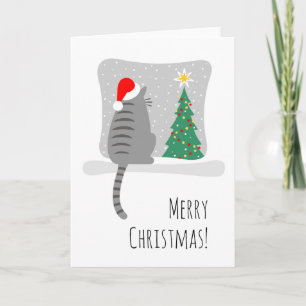 Cute Merry Meowy Julgran Cat Snö Kort