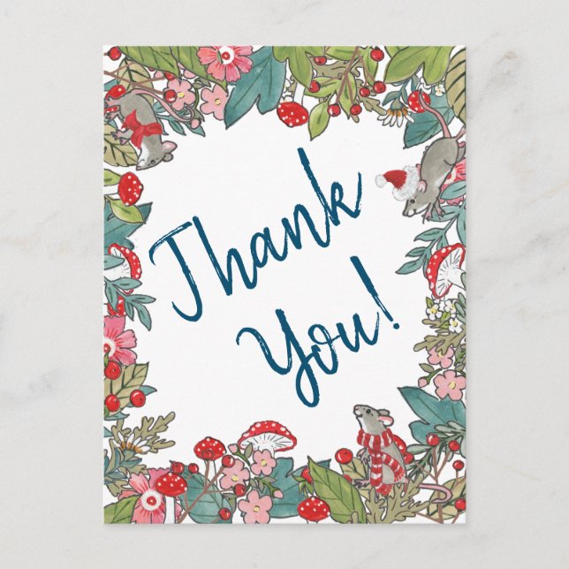 Cute Merry Mice Tack Woodland Mouse Vykort (Framsida)