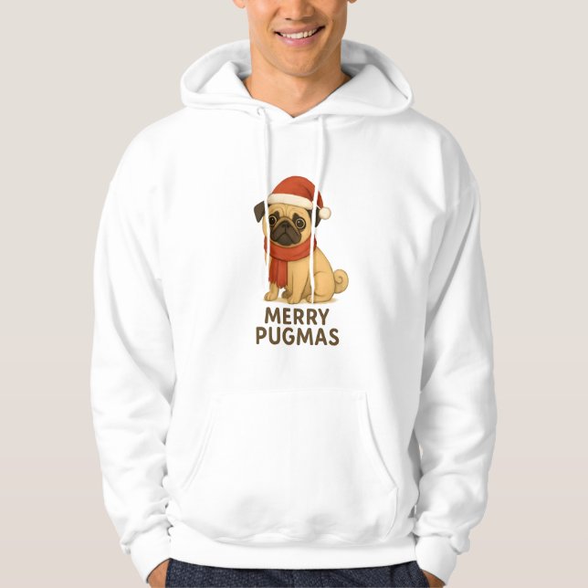 Cute Merry Pugmas Festive Holiday Pug Hoodie (Framsida)