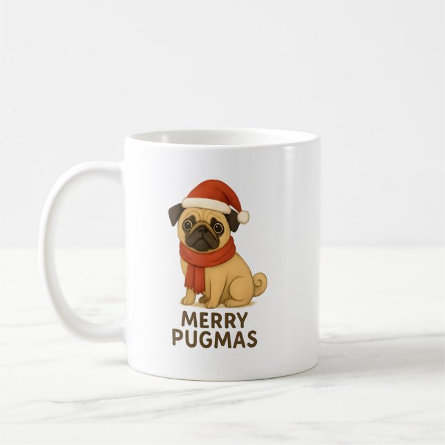 Cute Merry Pugmas Festive Holiday Pug Kaffemugg (Vänster)