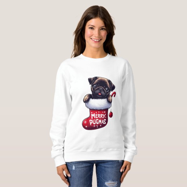 Cute "Merry Pugmas", julpug T Shirt (Hel framsida)
