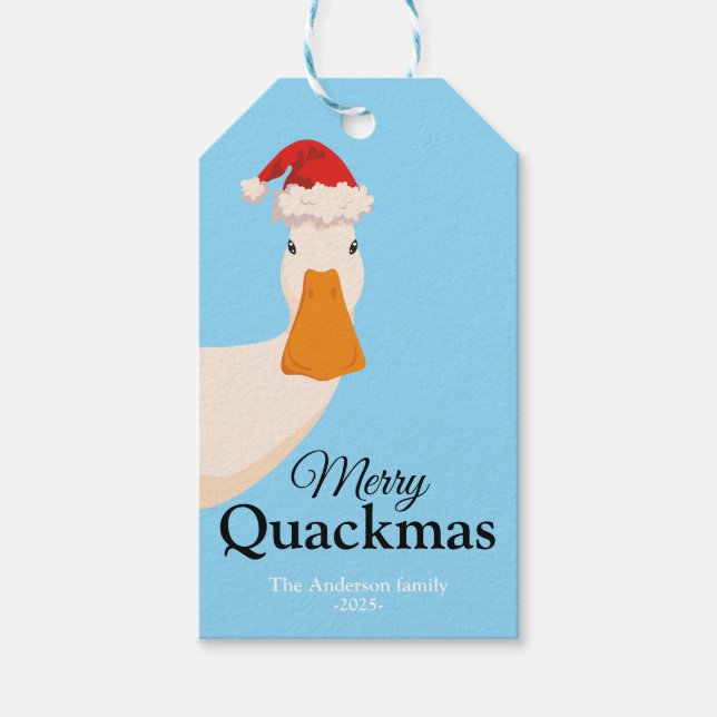 Cute Merry Quackmas jul, roligt Anka Presentetikett (Framsidan)