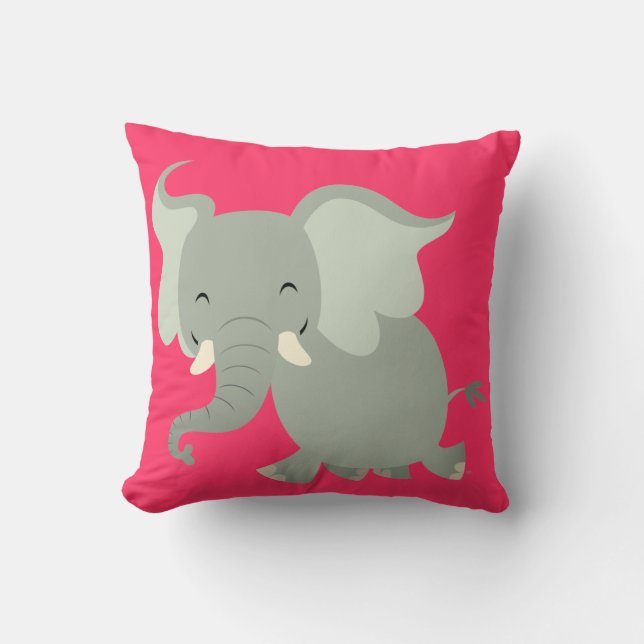 Cute Merry Tecknad Elephant Pillow Kudde (Framsida)