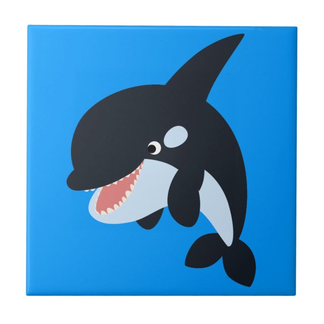Cute Merry Tecknad Killer Whale Tile Kakelplatta (Framsidan)