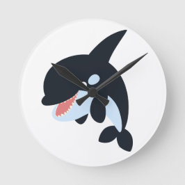 Cute Merry Tecknad Killer Whale Wall Clock Rund Klocka