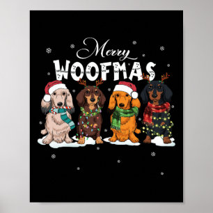 Cute Merry Woofmas Dachshund Jul Hund Reindee Poster