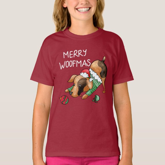 Cute Merry Woofmas-Hund T Shirt (Framsida)