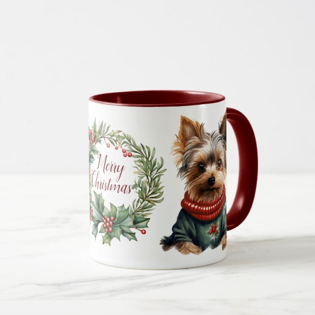 Cute Merry Yorkshire Terrier Hund jul Mugg (Framsida höger)