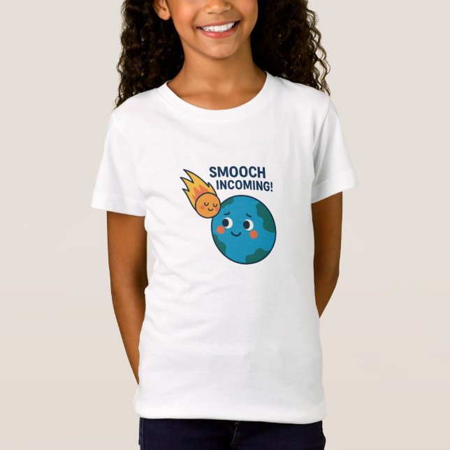 Cute Meteor and Earth Tecknad - "Smooch" Shirt T (Framsida)
