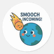 Cute Meteor and Earth Tecknad - "Smooch" Sticker