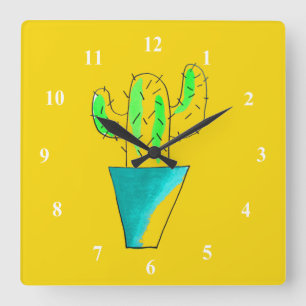 Cute Mexican cactus art Fyrkantig Klocka