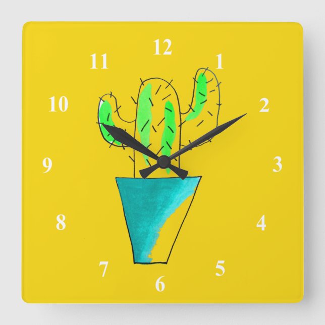 Cute Mexican cactus art Fyrkantig Klocka (Framsida)