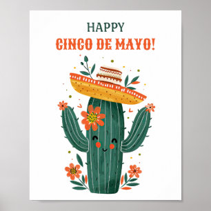 Cute Mexican Cactus Lycklig Cinco de Mayo Poster