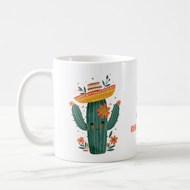 Cute Mexican Cactus Watercolor Lycklig Cinco de Ma Kaffemugg (Vänster)