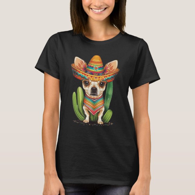 Cute Mexican Chihuahua Hat Cinco De Mayo Cactus Do T Shirt (Framsida)