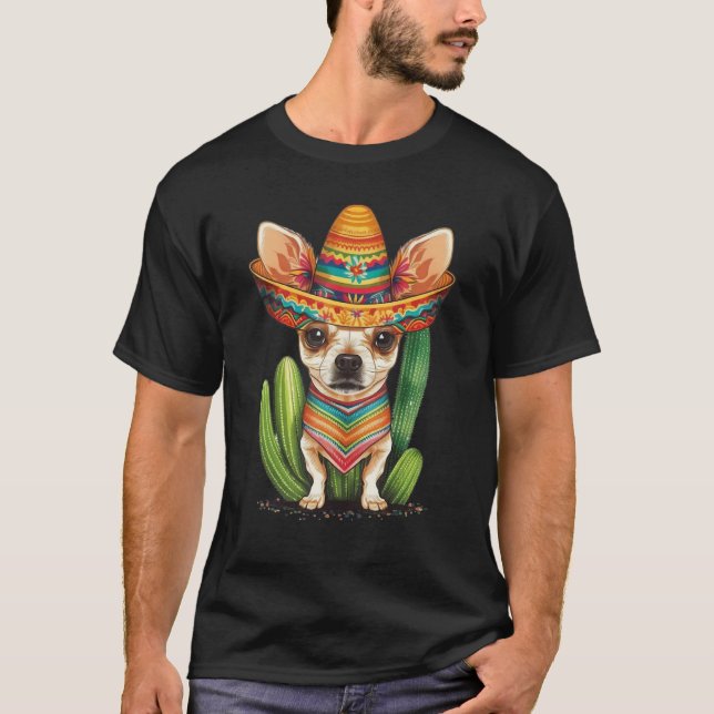 Cute Mexican Chihuahua Hat Cinco De Mayo Cactus Do T Shirt (Framsida)