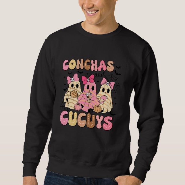 Cute Mexican Ghost Conchas and Cucuys Funny Spooky Lång Ärmad Tröja (Framsida)