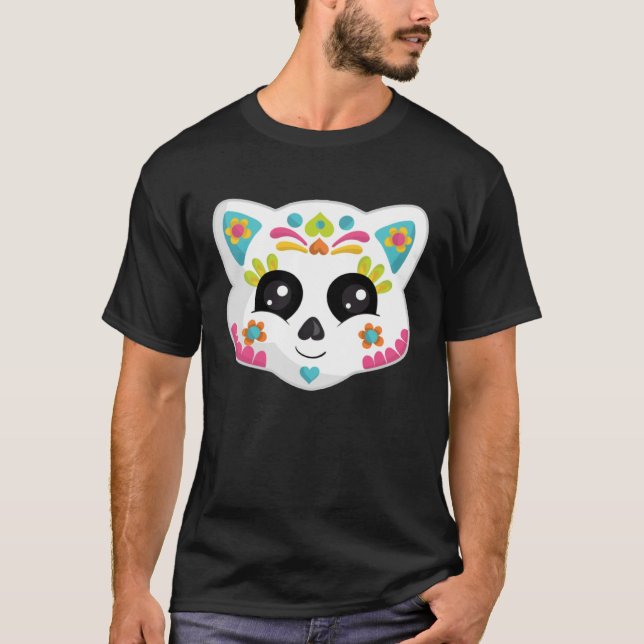 Cute Mexican Halloween Cat  Sugar Skull Cat T Shirt (Framsida)