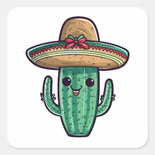 Cute Mexican Sombrero Cactus Fyrkantigt Klistermärke