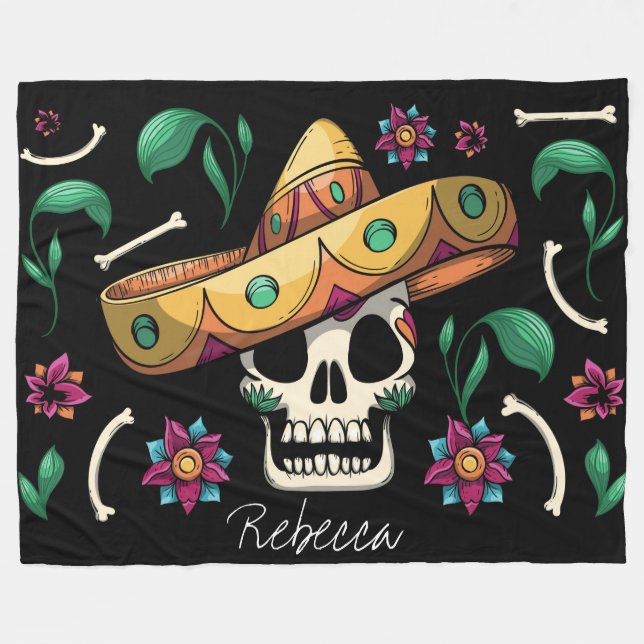 Cute mexikansk dekorativ skull fleecefilt (Framsidan (Horisontell))