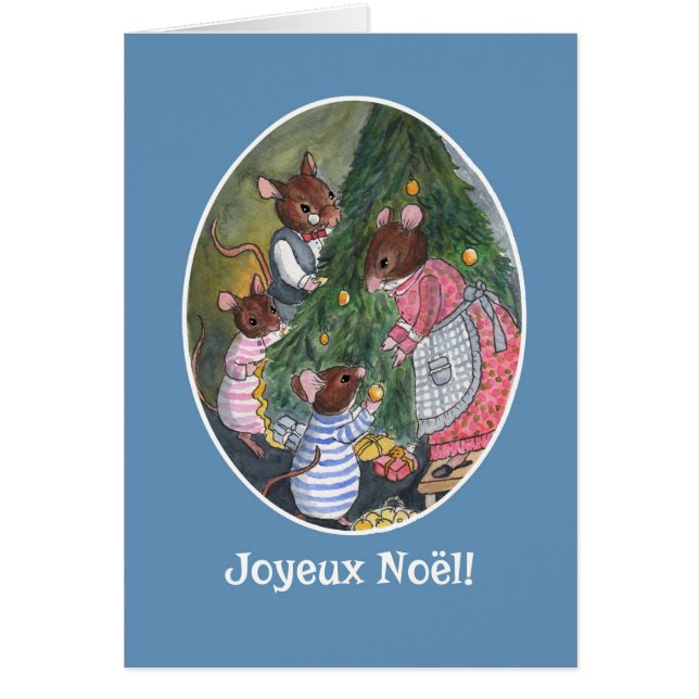 Cute Mice Decorating Julgran Fransk Hälsningskort (Framsidan)