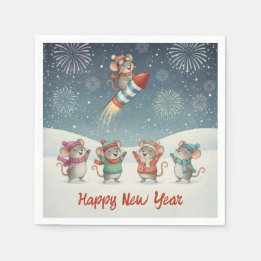Cute Mice Happy New Year Fireworks Pappersservett