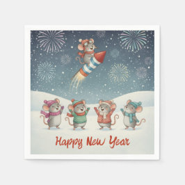 Cute Mice Happy New Year Fireworks Pappersservett