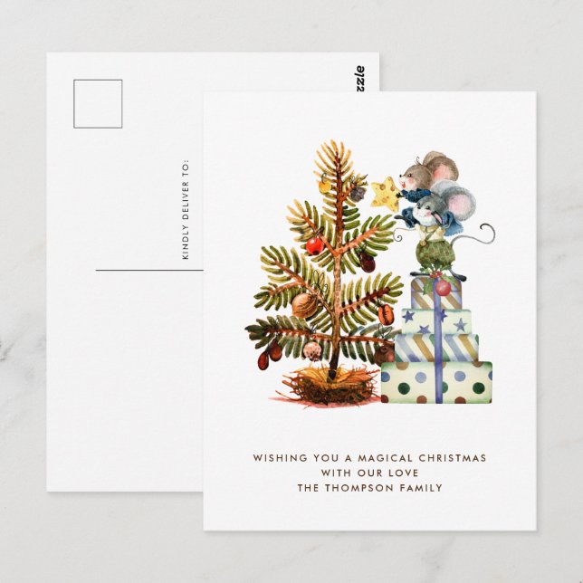 Cute Mice Julgran Helgdag Vykort (Fram/baksida)