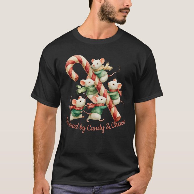 Cute Mice med julkonst i Candy cane T Shirt (Framsida)